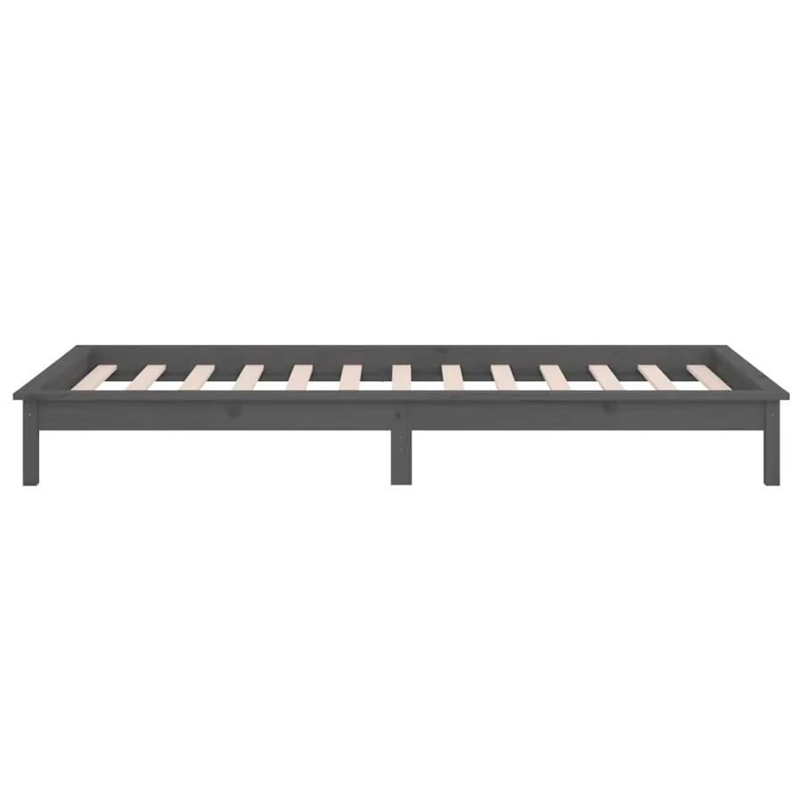 Cadre de lit à LED sans matelas gris 100x200 cm bois massif - 8