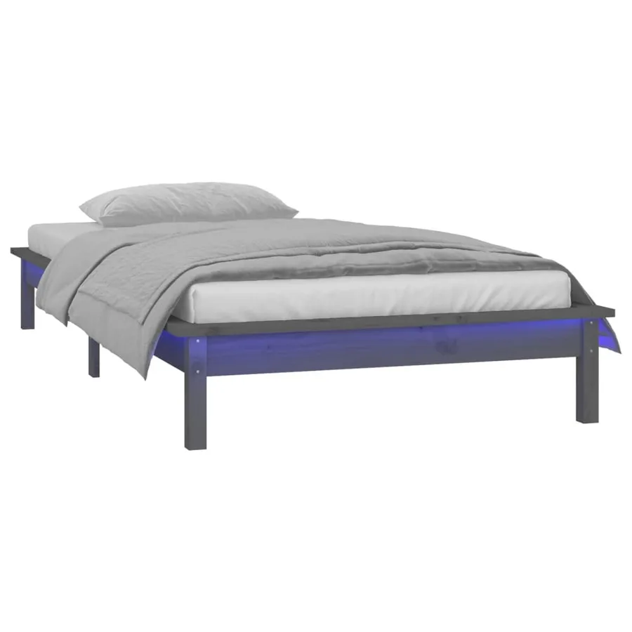 Cadre de lit à LED sans matelas gris 90x200 cm bois massif - 3