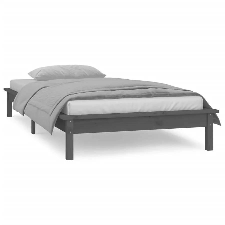 Cadre de lit à LED sans matelas gris 90x200 cm bois massif - 4