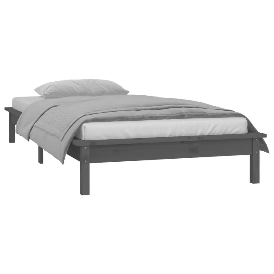 Cadre de lit à LED sans matelas gris 90x200 cm bois massif - 5