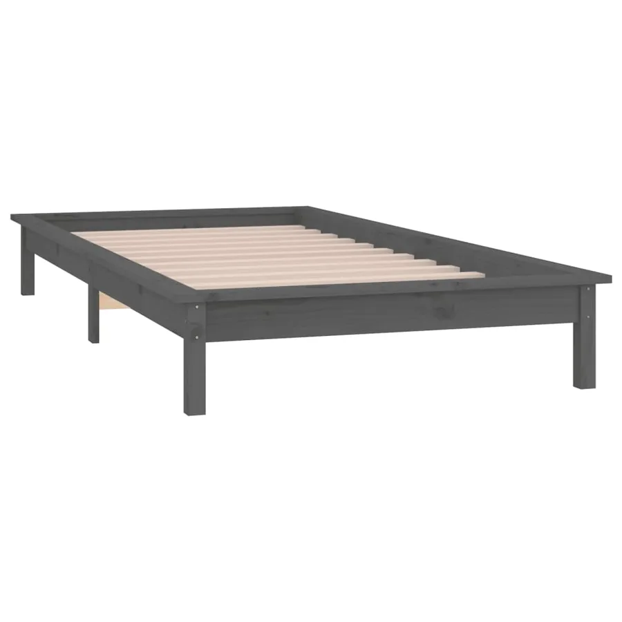 Cadre de lit à LED sans matelas gris 90x200 cm bois massif - 6