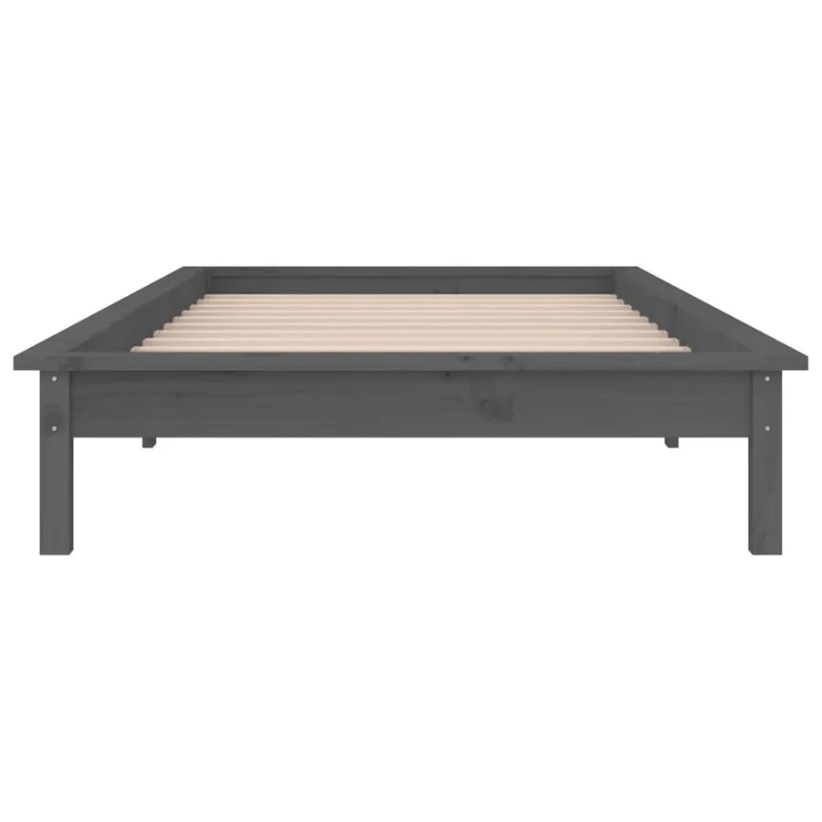 Cadre de lit à LED sans matelas gris 90x200 cm bois massif - 7