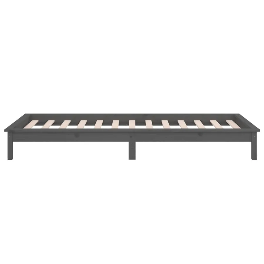 Cadre de lit à LED sans matelas gris 90x200 cm bois massif - 8