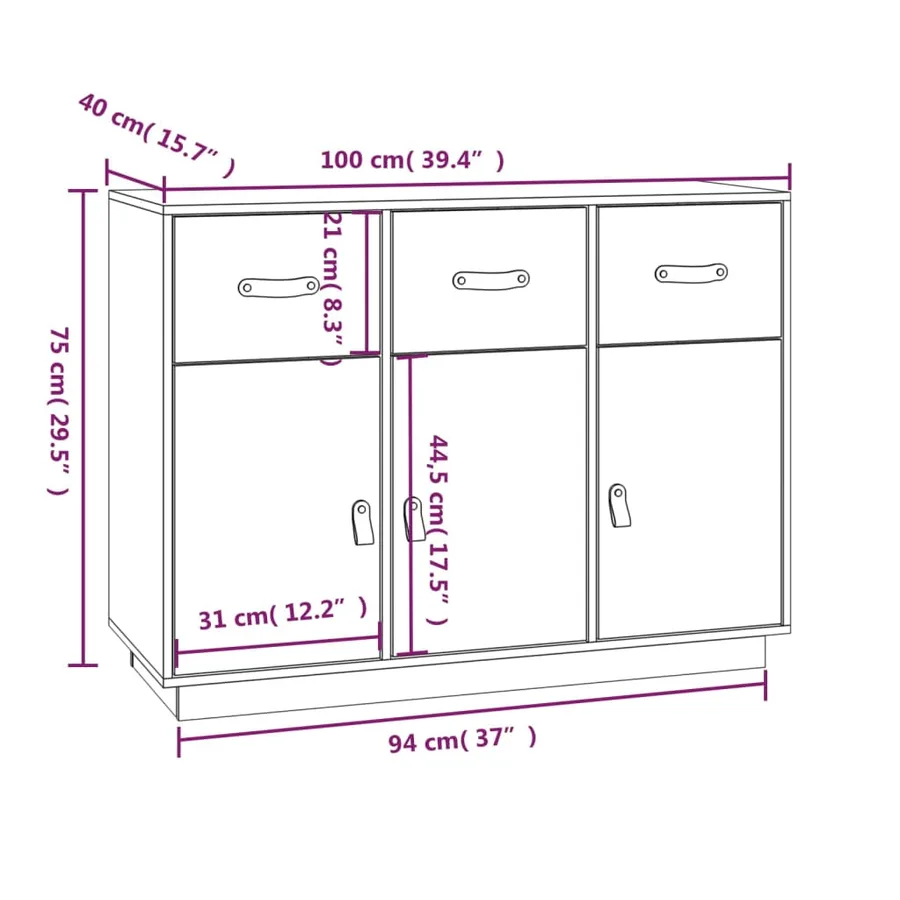 Buffet 100x40x75 cm Bois massif de pin - 10