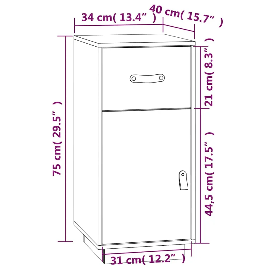 Buffet Noir 34x40x75 cm Bois massif de pin - 11