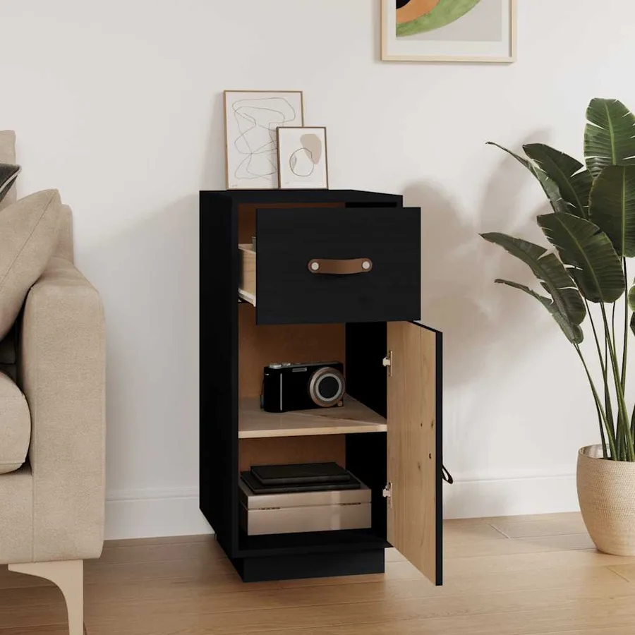 Buffet Noir 34x40x75 cm Bois massif de pin - 3