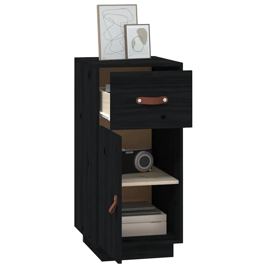 Buffet Noir 34x40x75 cm Bois massif de pin - 5