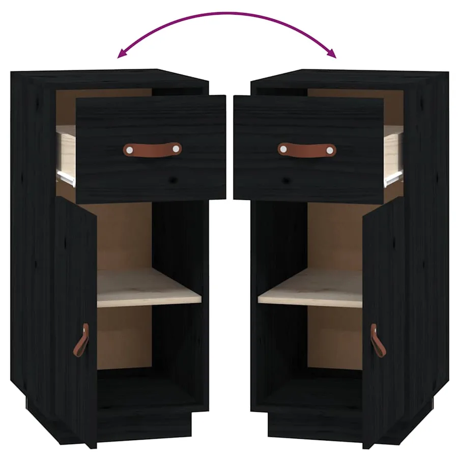 Buffet Noir 34x40x75 cm Bois massif de pin - 9