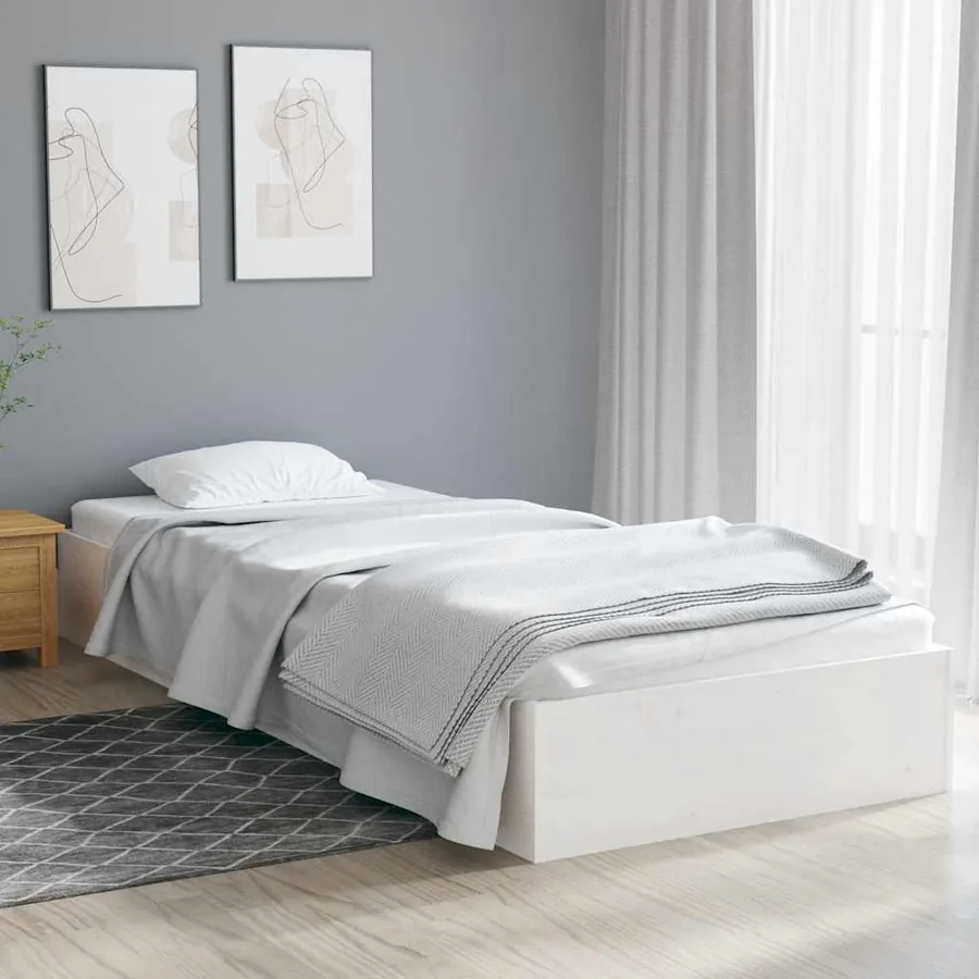 Cadre de lit sans matelas blanc bois massif 75x190 cm