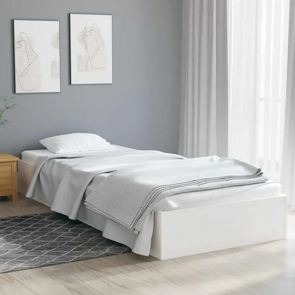 Cadre de lit sans matelas blanc bois massif 75x190 cm