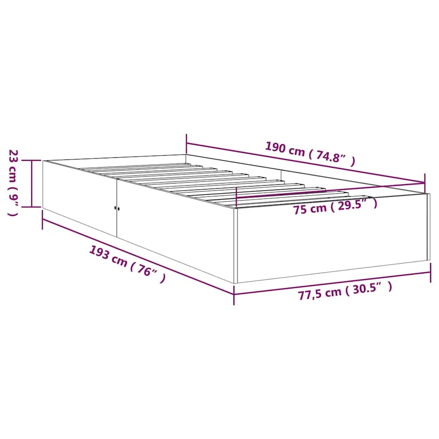 Cadre de lit sans matelas blanc bois massif 75x190 cm - 8