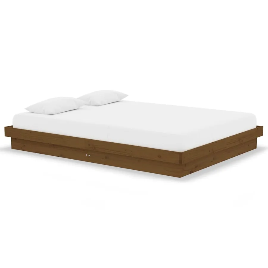 Cadre de lit sans matelas marron miel bois massif - 2