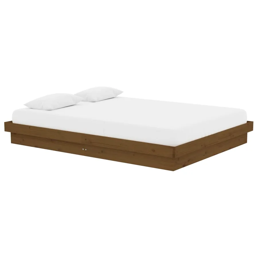 Cadre de lit sans matelas marron miel bois massif - 3