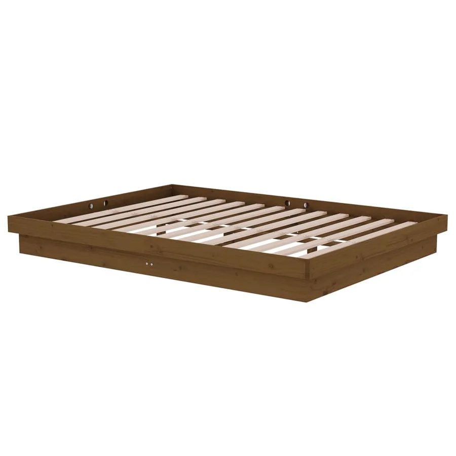 Cadre de lit sans matelas marron miel bois massif - 4