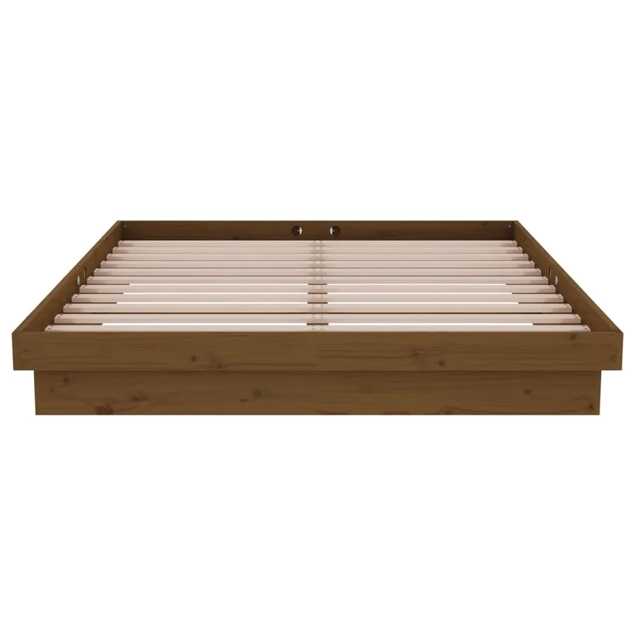 Cadre de lit sans matelas marron miel bois massif - 5