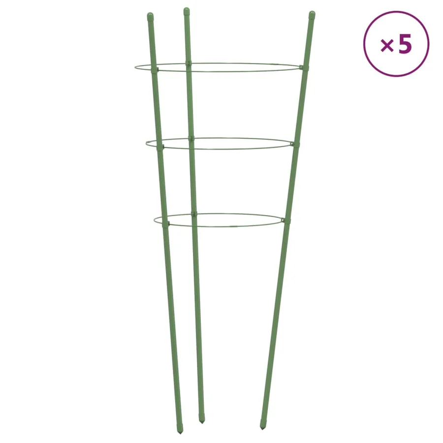 Supports pour plantes de jardin 3 anneaux 5pcs Vert 75 cm Acier - 2