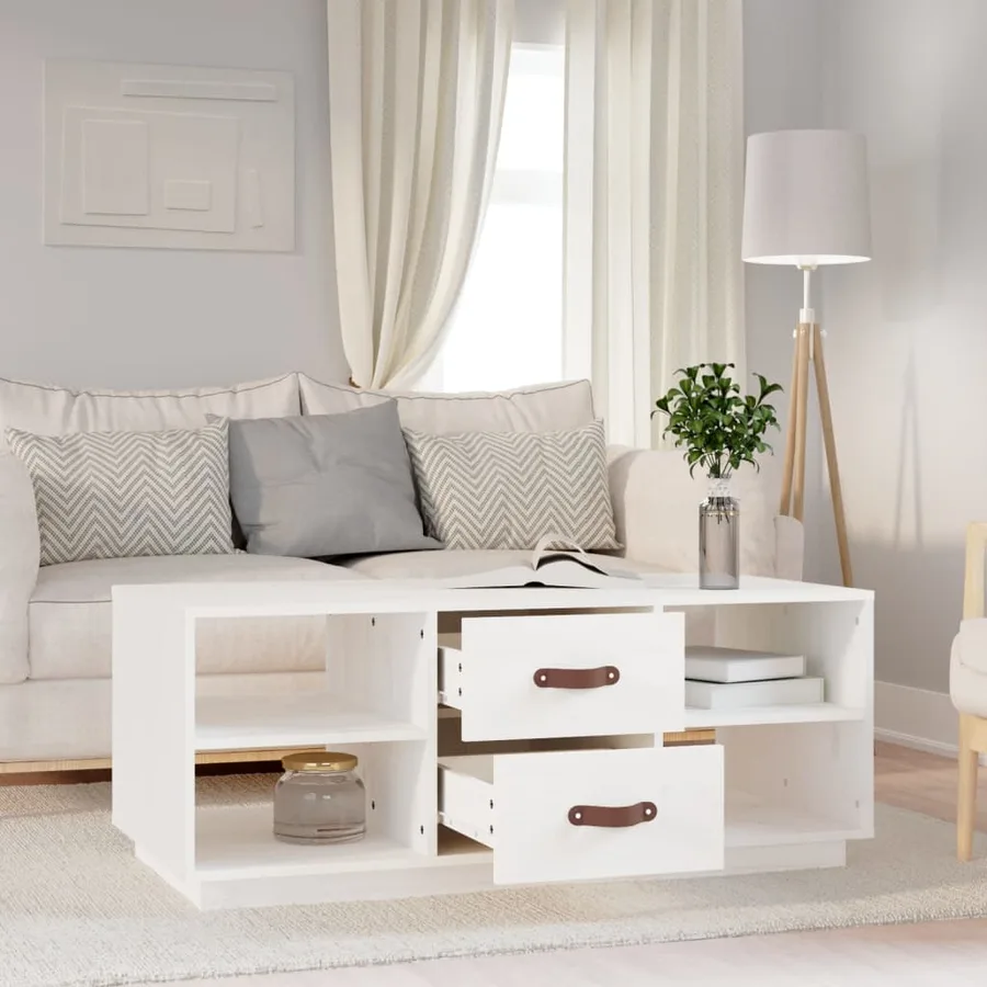 Table basse Blanc 100x50x41 cm Bois massif de pin - 3