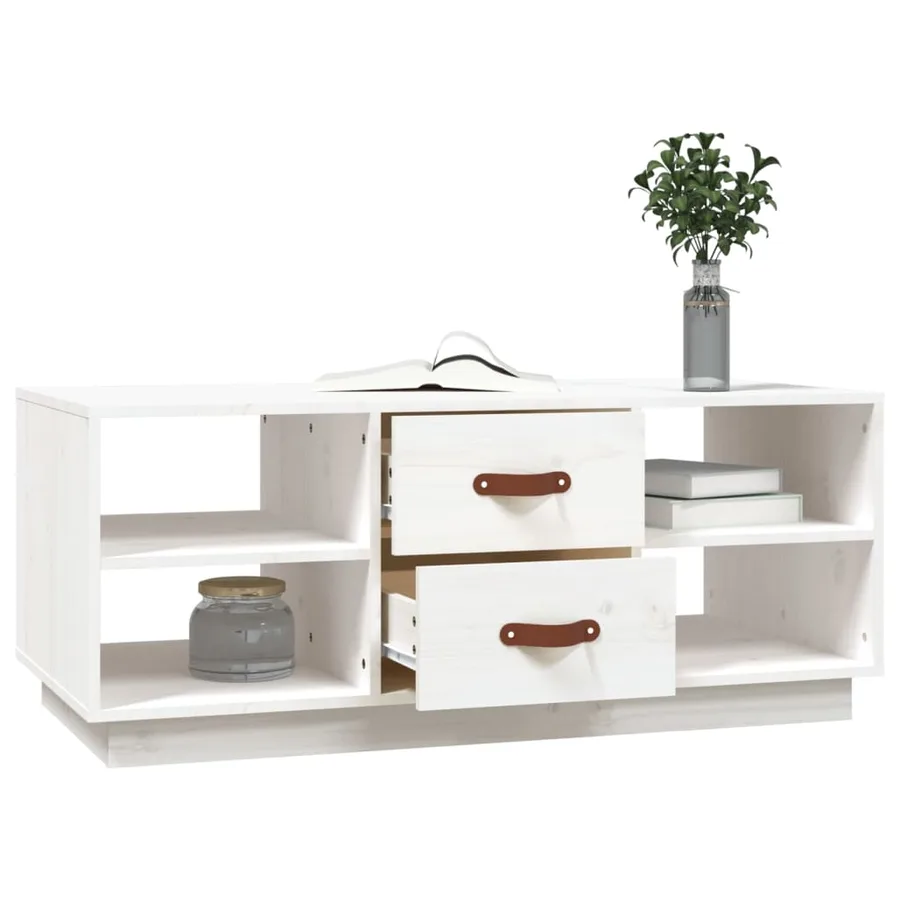 Table basse Blanc 100x50x41 cm Bois massif de pin - 4