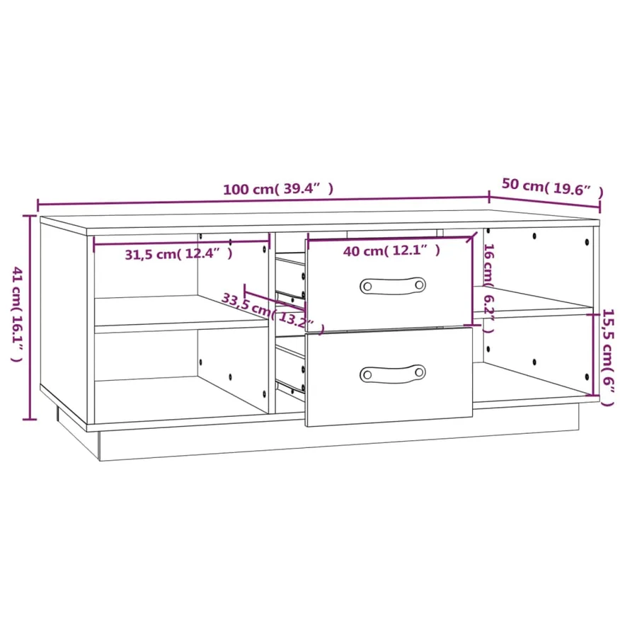 Table basse Blanc 100x50x41 cm Bois massif de pin - 9