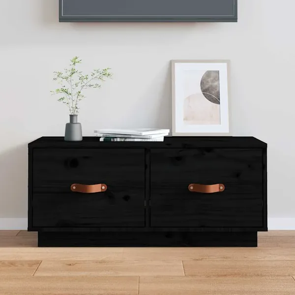 Meuble TV Noir 80x34x35 cm Bois de pin massif