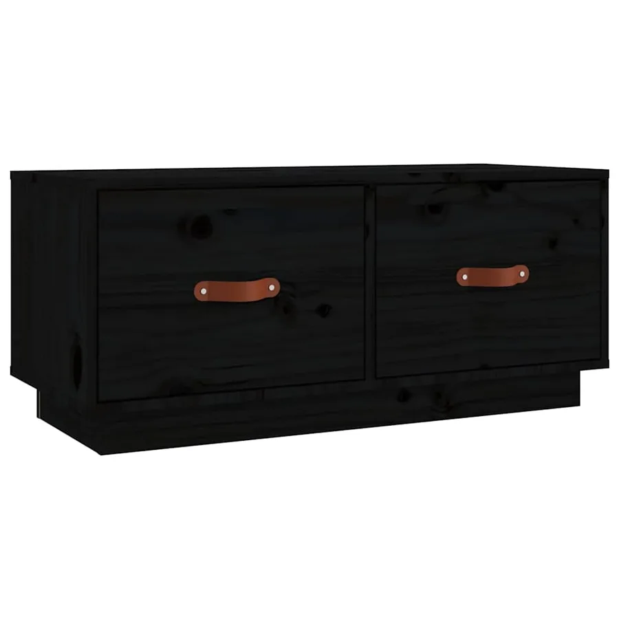 Meuble TV Noir 80x34x35 cm Bois de pin massif - 2