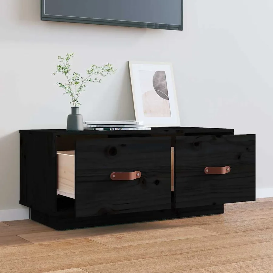 Meuble TV Noir 80x34x35 cm Bois de pin massif - 3
