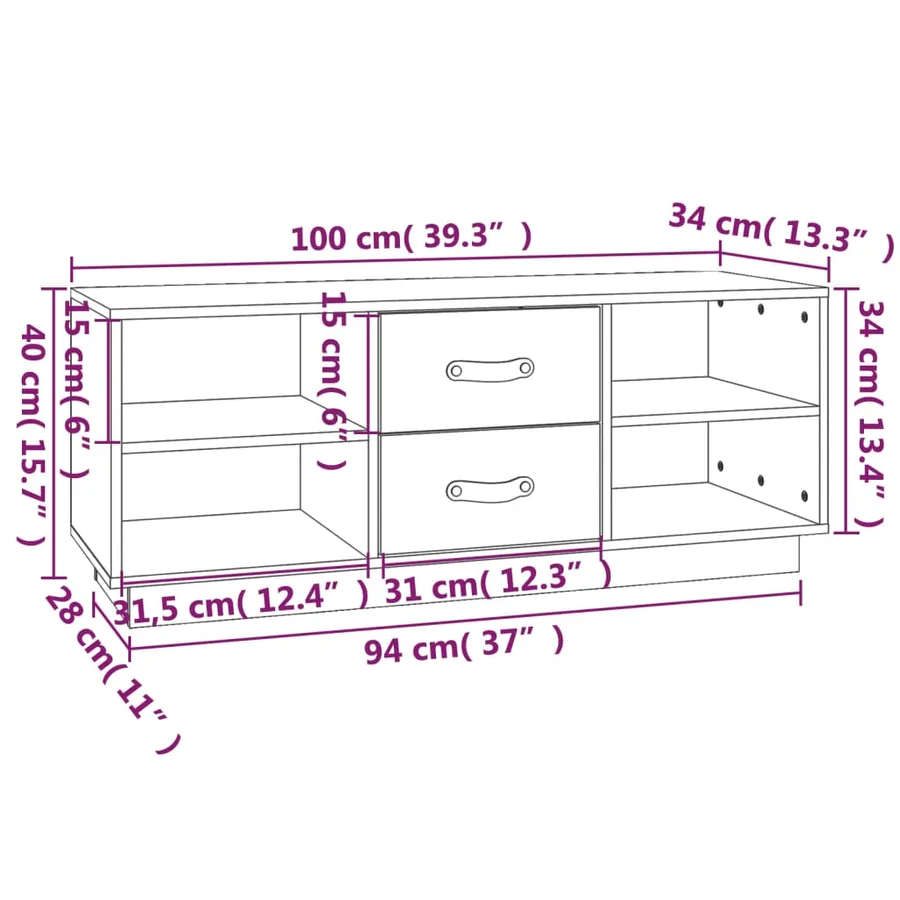 Meuble TV Gris 100x34x40 cm Bois de pin massif - 10