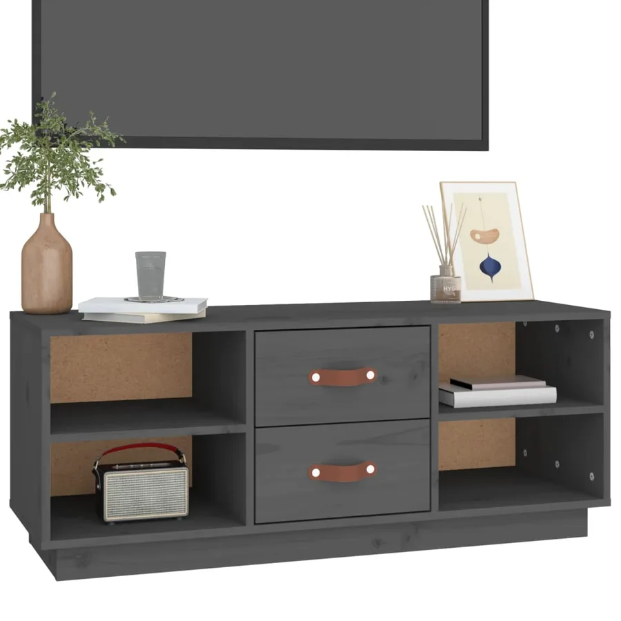 Meuble TV Gris 100x34x40 cm Bois de pin massif - 4