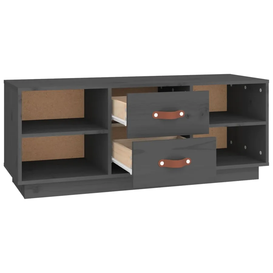 Meuble TV Gris 100x34x40 cm Bois de pin massif - 7