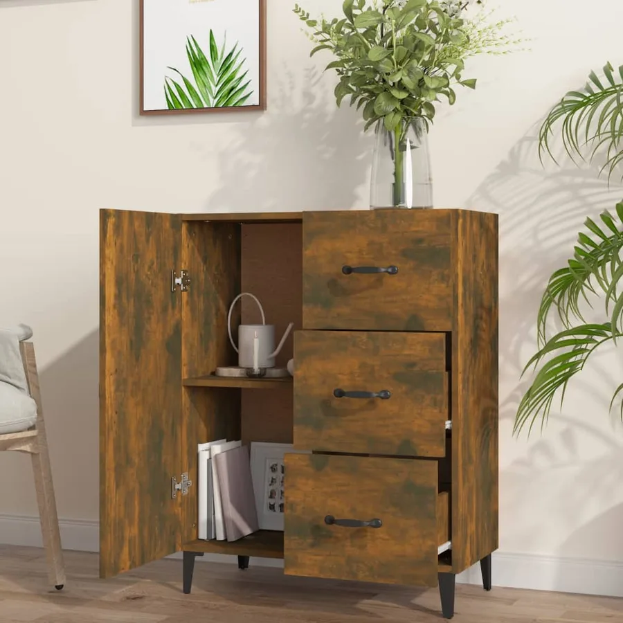 Buffet chêne fumé 69,5x34x90 cm bois d'ingénierie - 3