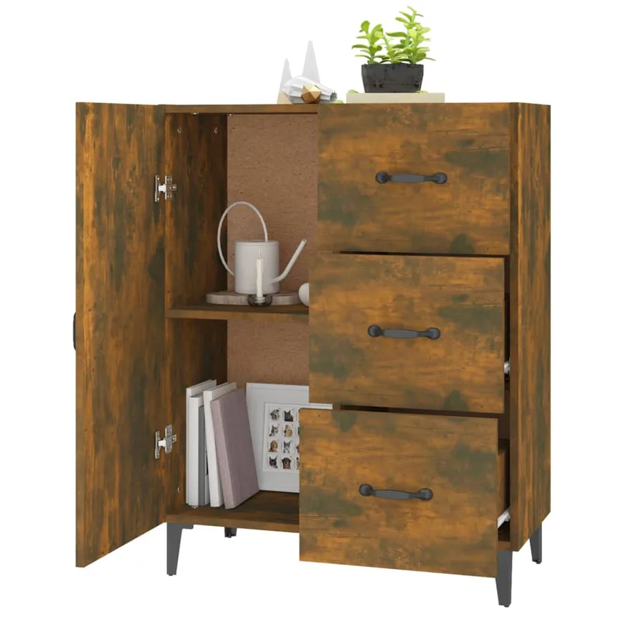 Buffet chêne fumé 69,5x34x90 cm bois d'ingénierie - 4