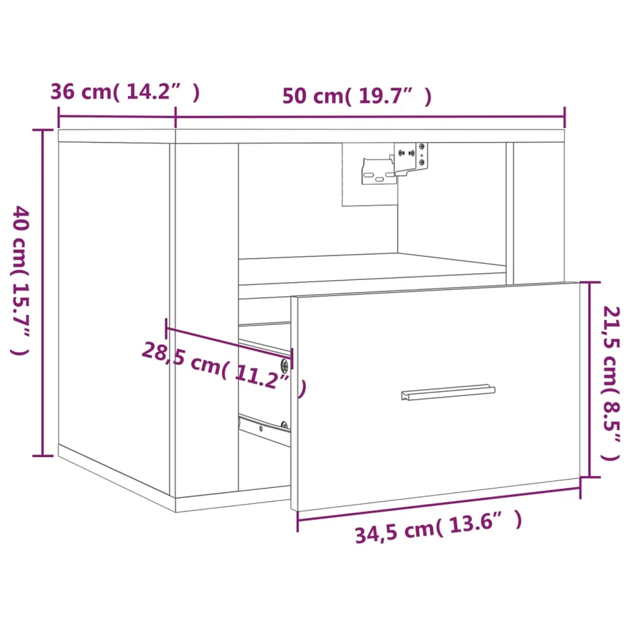 Table de chevet murale Blanc 50x36x40 cm - 10