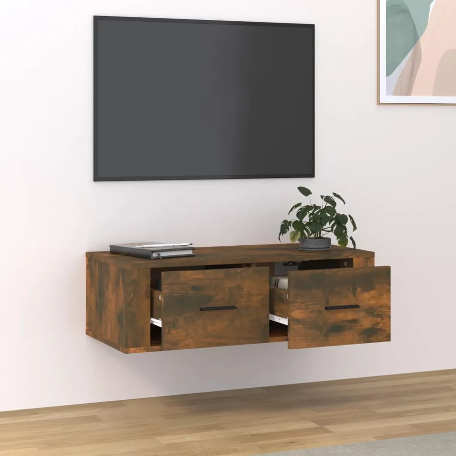 Armoire TV suspendue Chêne fumé 80x36x25 cm Bois d'ingénierie - 3