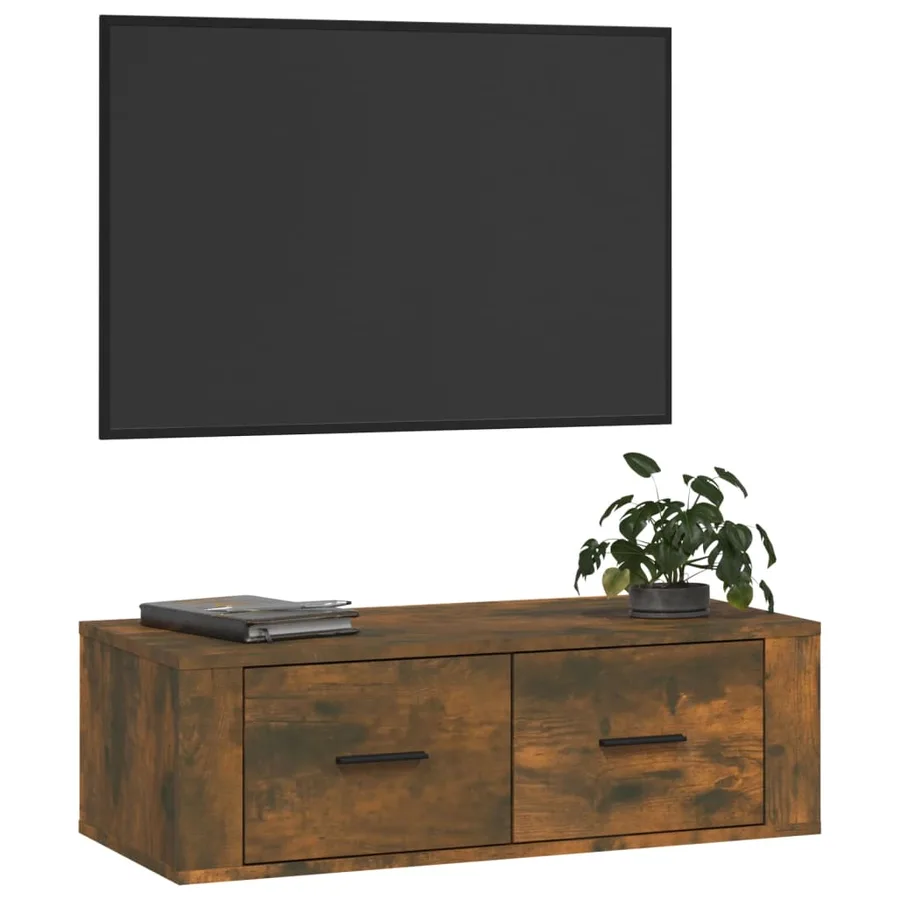Armoire TV suspendue Chêne fumé 80x36x25 cm Bois d'ingénierie - 4