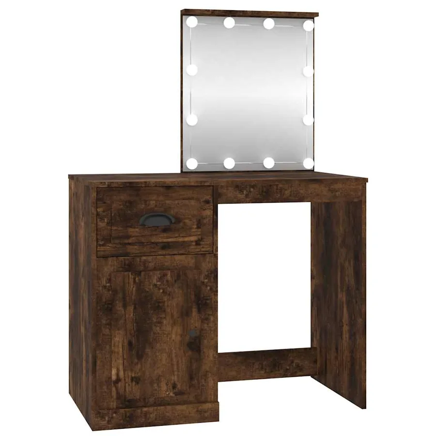 Coiffeuse avec LED chêne fumé 90x50x132,5 cm bois d'ingénierie - 2