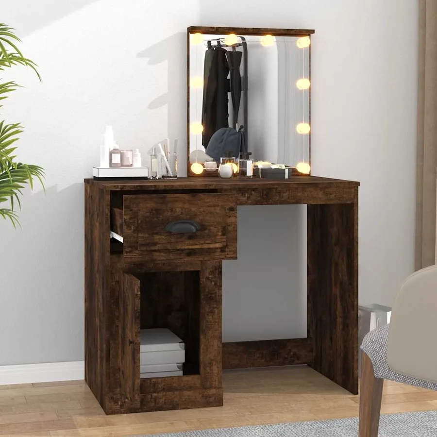 Coiffeuse avec LED chêne fumé 90x50x132,5 cm bois d'ingénierie - 3