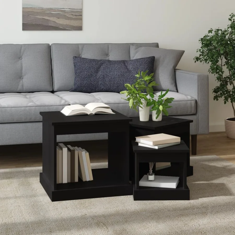 Tables basses 3 pcs noir bois d'ingénierie - 3
