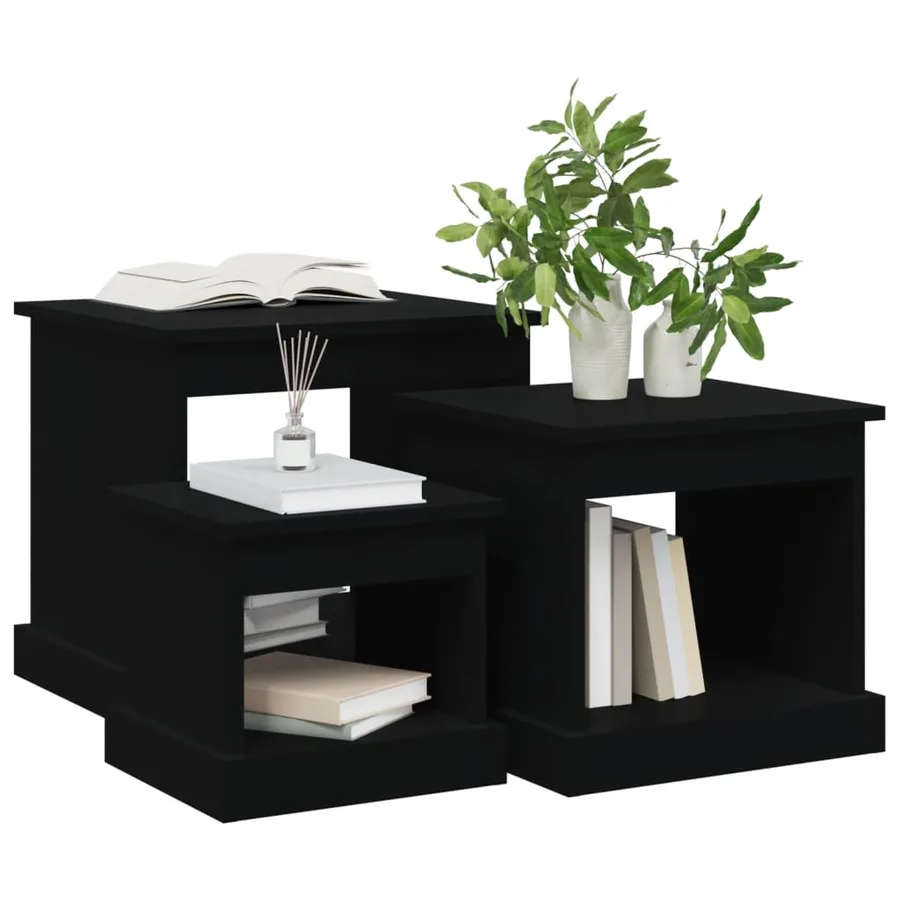 Tables basses 3 pcs noir bois d'ingénierie - 4