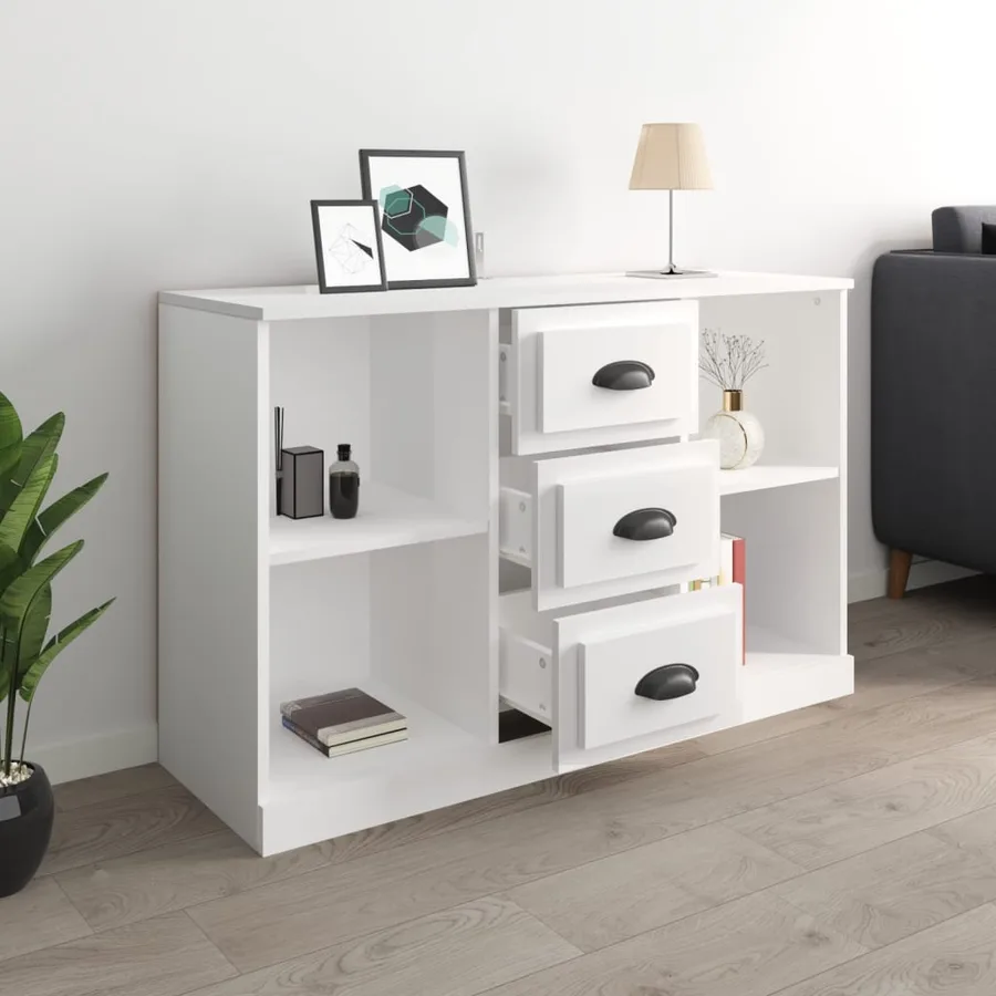 Buffet blanc brillant 104,5x35,5x67,5 cm bois d'ingénierie - 6