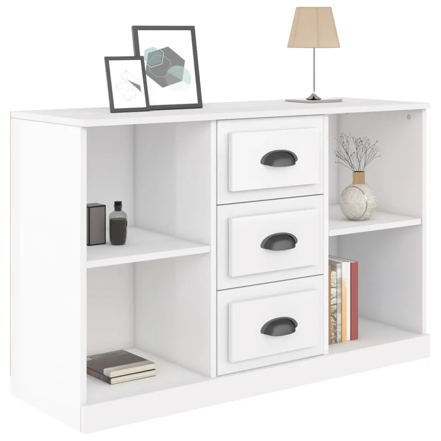 Buffet blanc brillant 104,5x35,5x67,5 cm bois d'ingénierie - 8