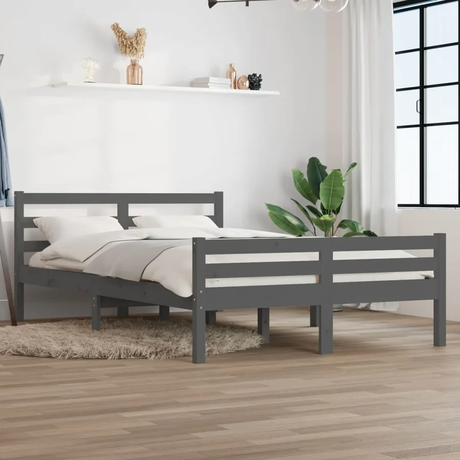 Cadre de lit sans matelas gris bois massif 150x200 cm