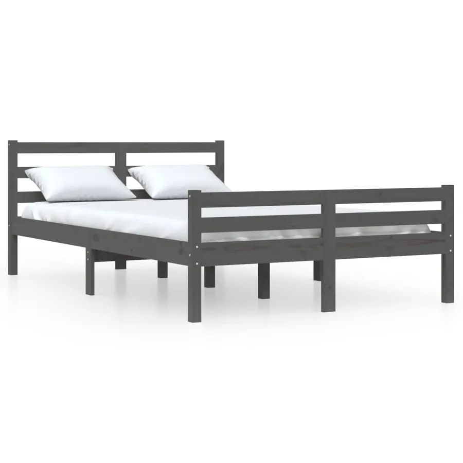 Cadre de lit sans matelas gris bois massif 150x200 cm - 2