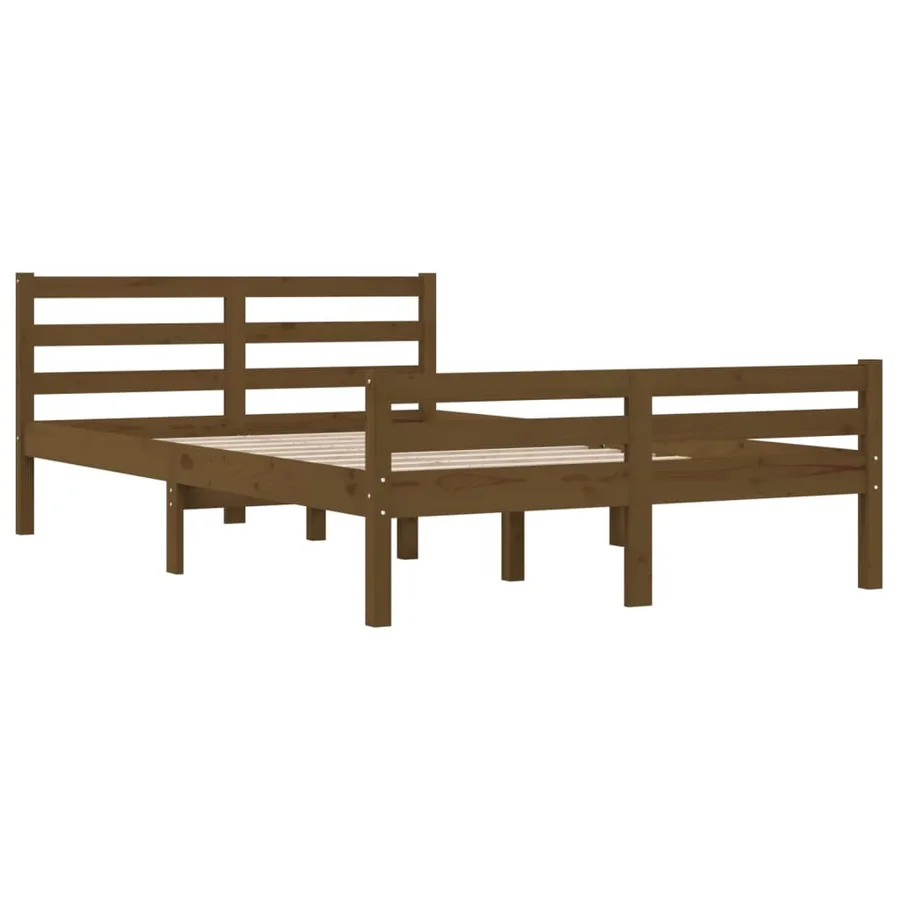 Cadre de lit sans matelas marron miel bois massif 135x190 cm - 4