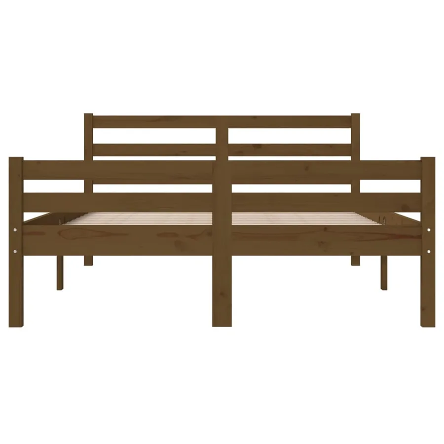 Cadre de lit sans matelas marron miel bois massif 135x190 cm - 5