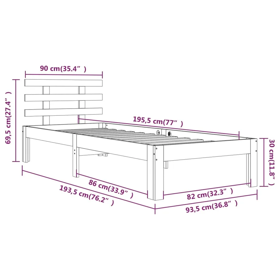 Cadre de lit sans matelas blanc 90x190 cm - 8