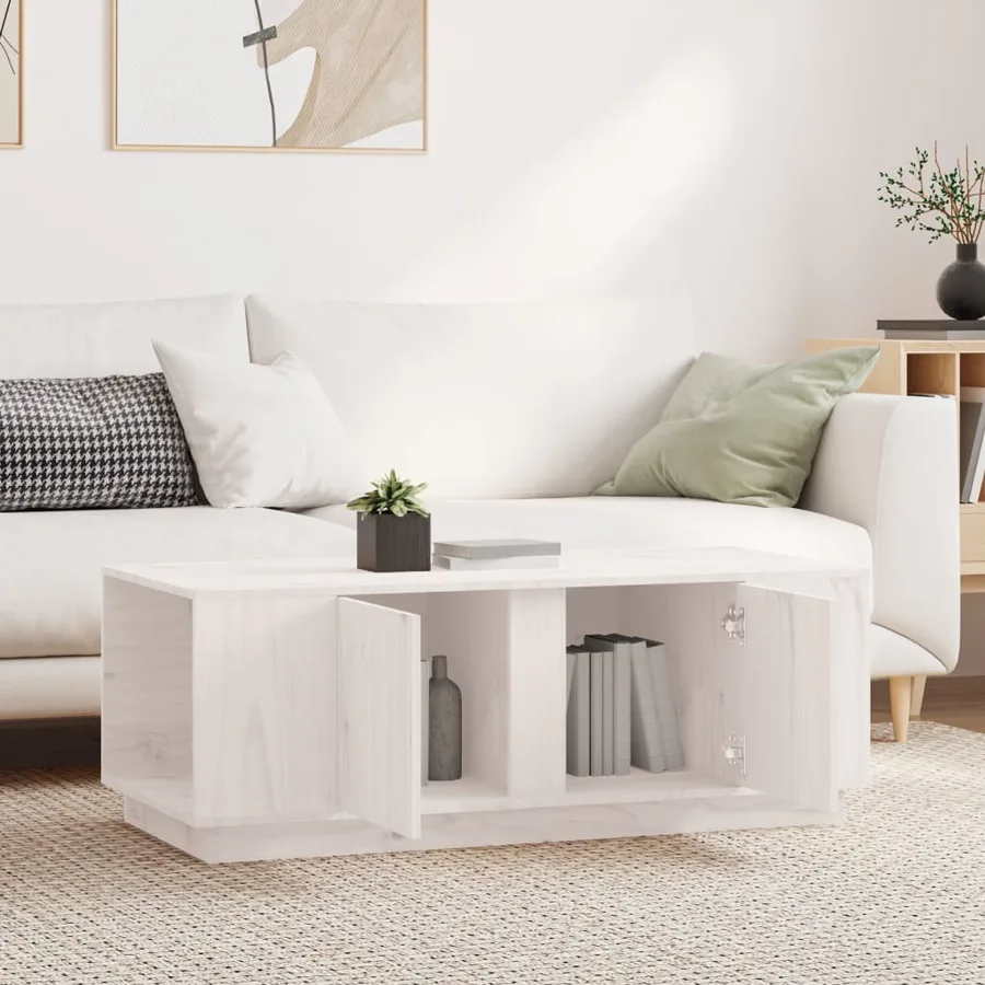 Table basse Blanc 110x50x40 cm Bois massif de pin - 3