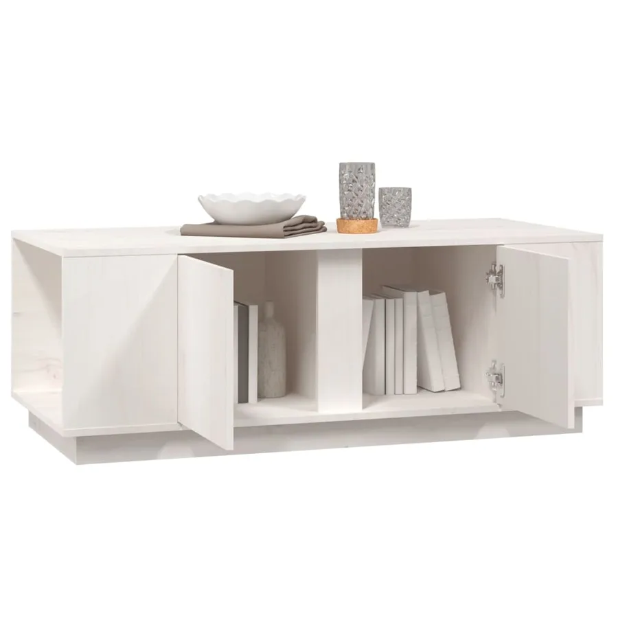 Table basse Blanc 110x50x40 cm Bois massif de pin - 4