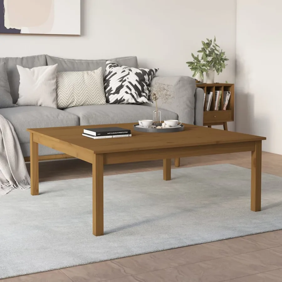 Table basse Marron miel 100x100x40 cm Bois massif de pin - 4