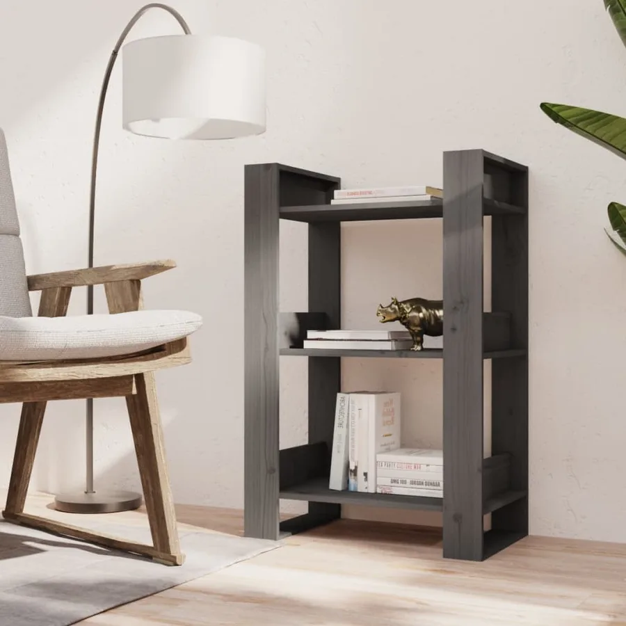 Bibliothèque/Séparateur de pièce Gris 60x35x91 cm Pin massif - 6