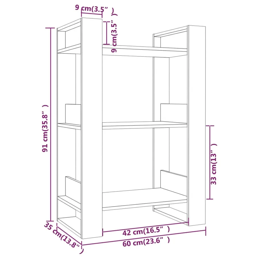 Bibliothèque/Séparateur de pièce Gris 60x35x91 cm Pin massif - 8